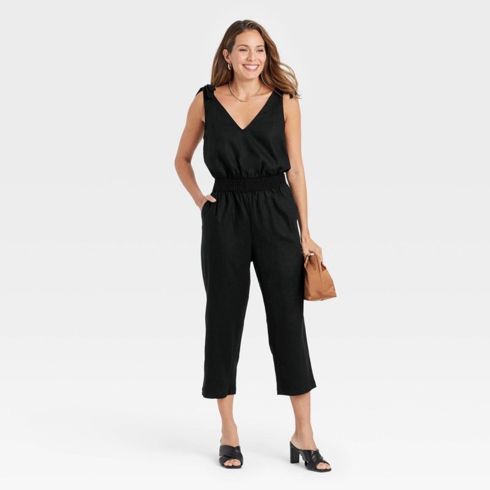 NWOT Black Jumpsuit Tie Sleeves